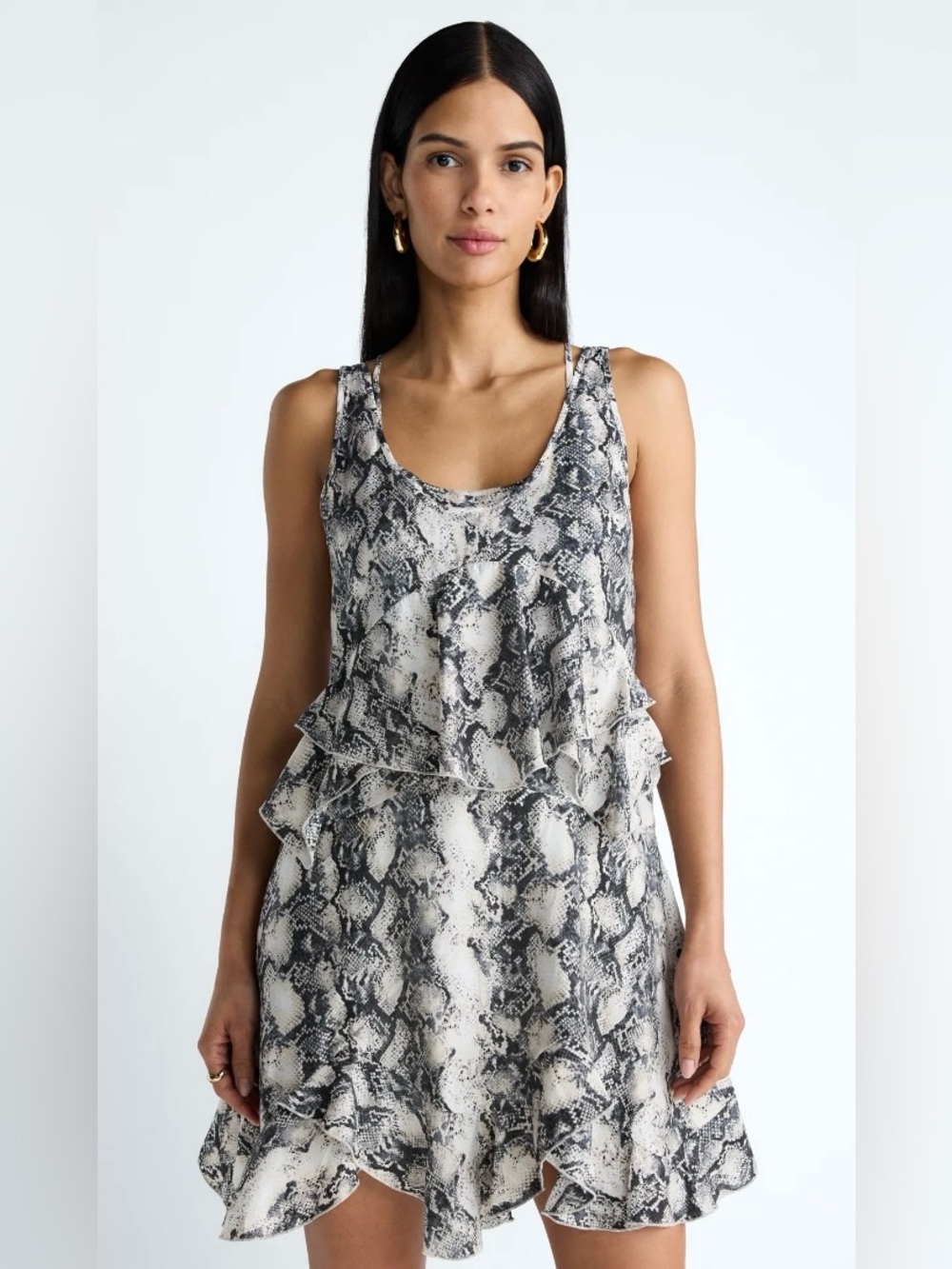 NWT The Devil Wears Prada Snake Print Mini Ruffle Tank Dress